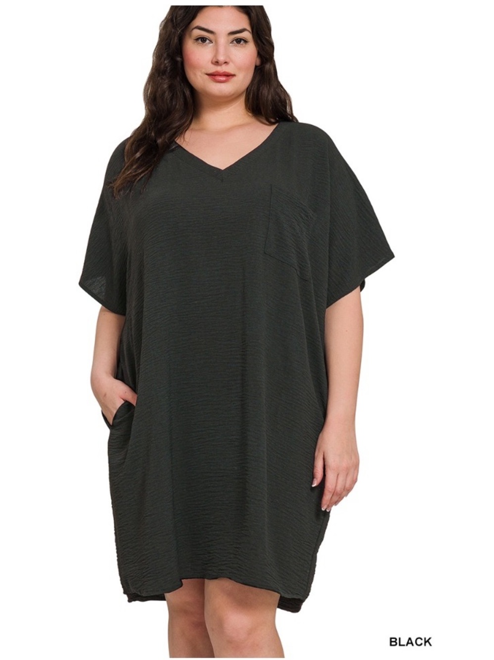 Zenana Outfitters Black V-Neck Boxy Dress